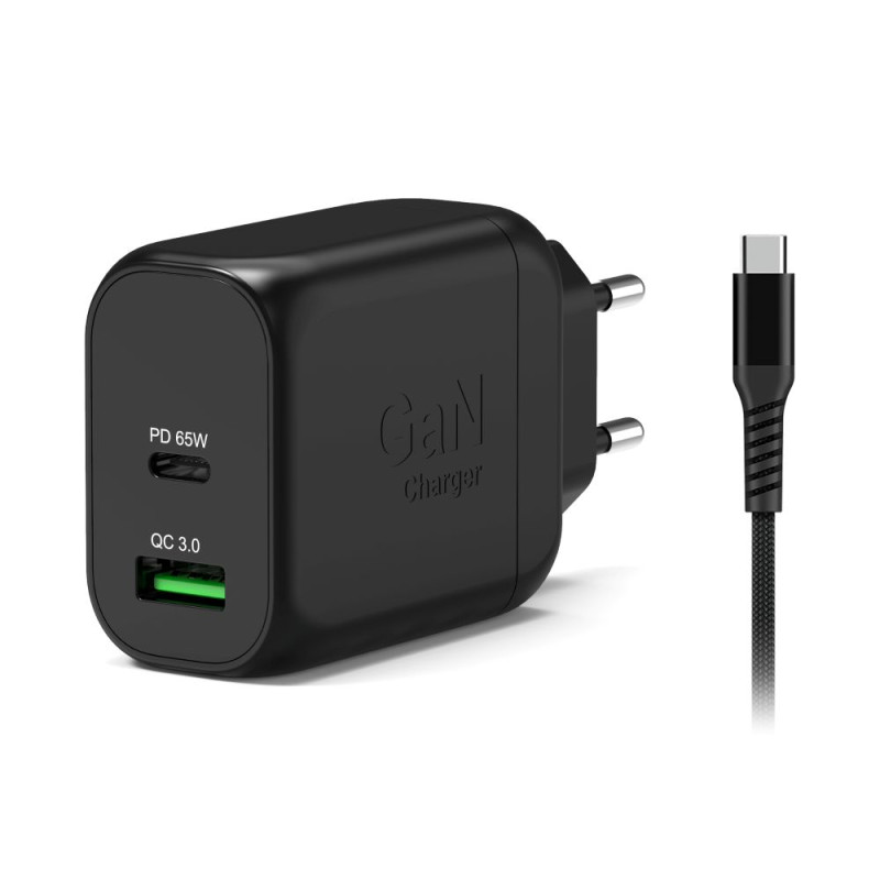 Chargeur secteur USB-C GaN 65W + câble USB-C 2m Port Connect